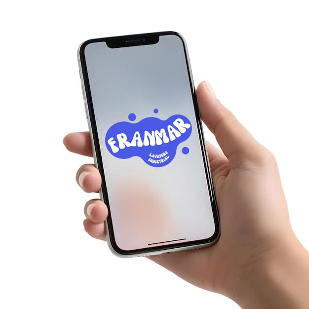 Person holding a smartphone displaying a digital interface